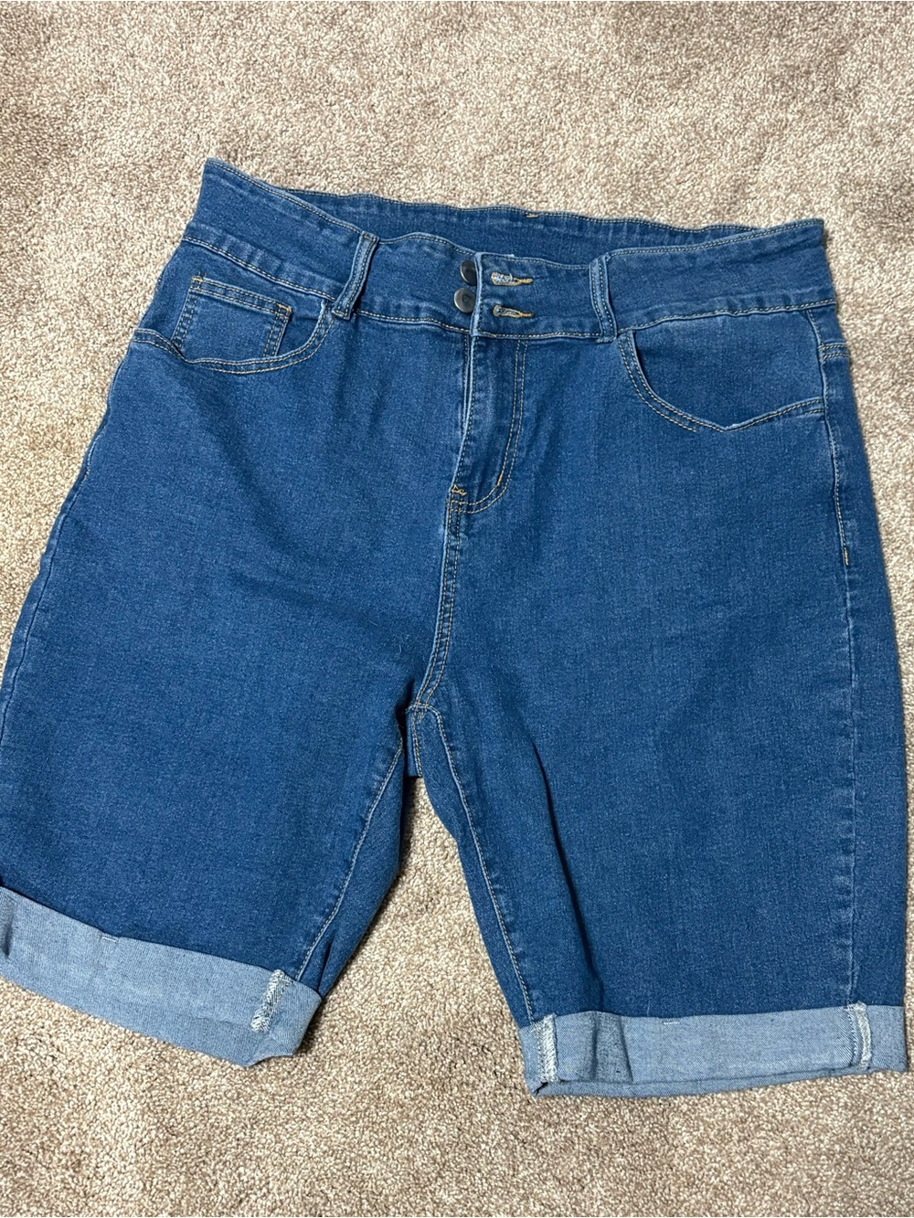 Classic High-Waist Denim Bermuda Shorts - Blue